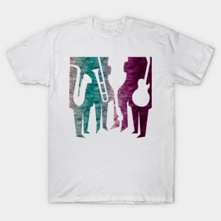 Jazz Band Saxophone Contrabass and Trumpet Tee T-Shirt